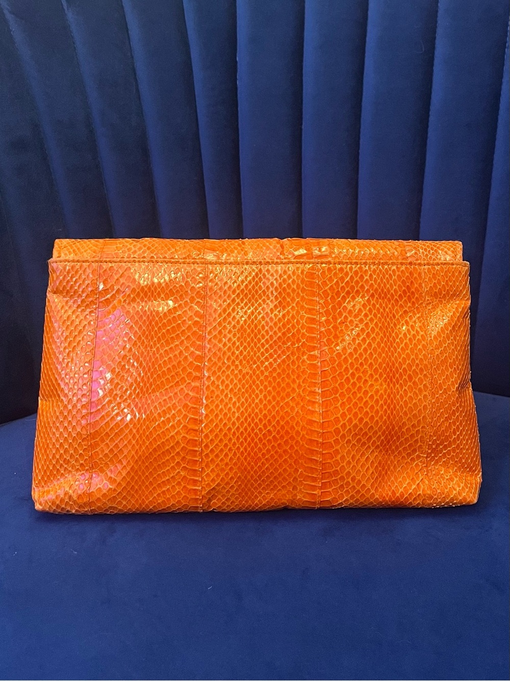 Vintage Genuine Snakeskin Bag - Bright Orange Exotic Leather Clutch - Y2K - Picture 8 of 13